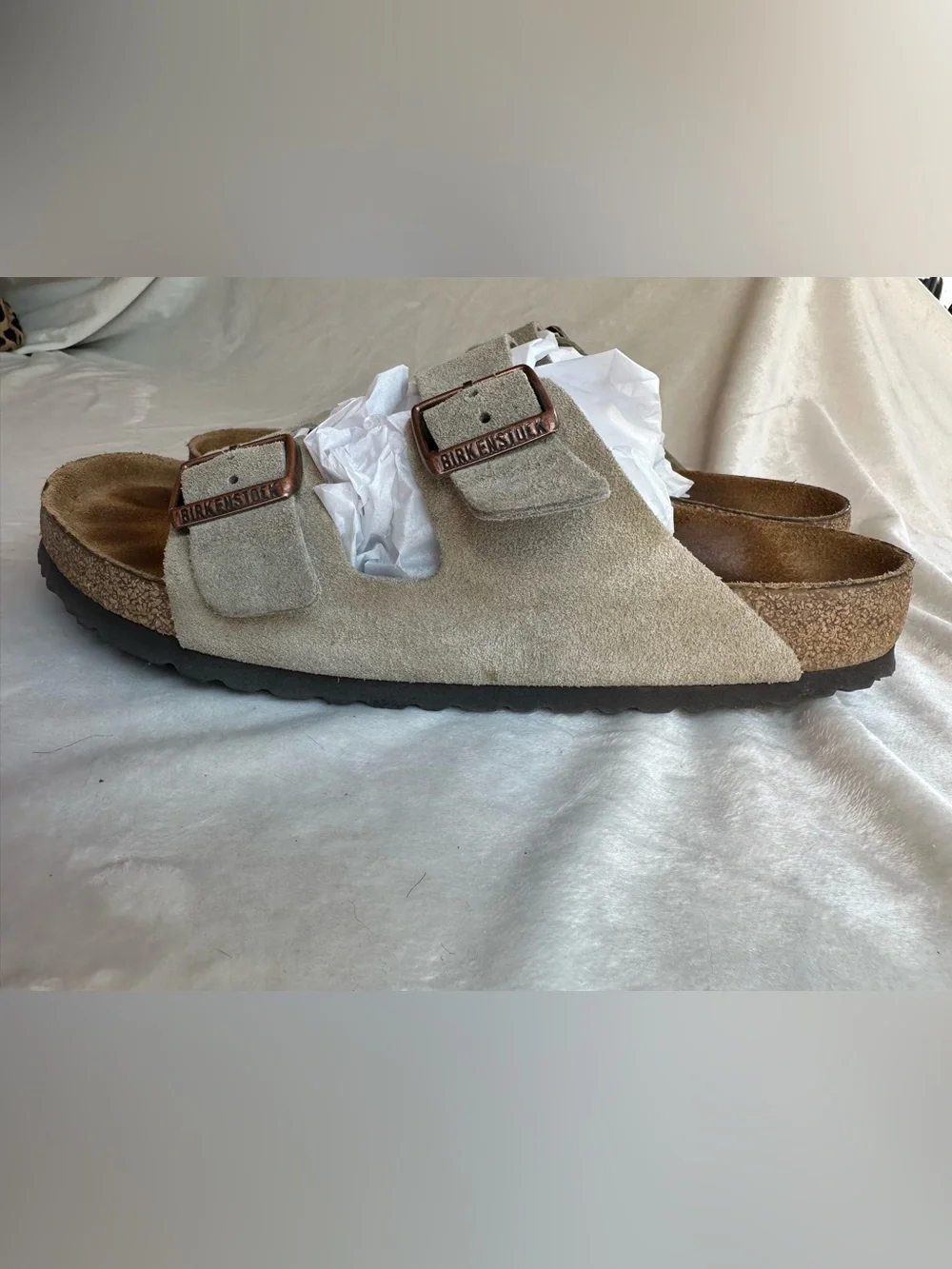 Birkenstock Men Two-Strap Suede Sandals in Tan
